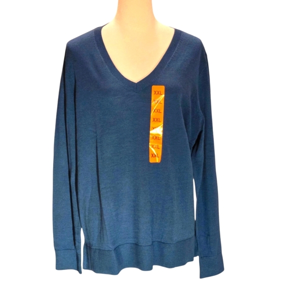 Katherine Barclay Extra Fine Merino Wool Blue V-Neck Sweater Top Women's XXL - Picture 1 of 15